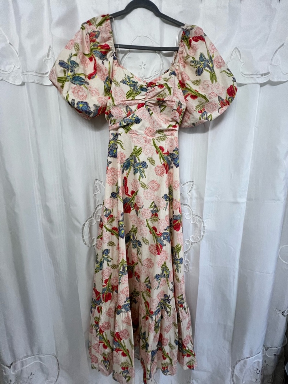Anthro English Factory Floral Puff Sleeve Maxi Dress Open Back Cottagecore Small